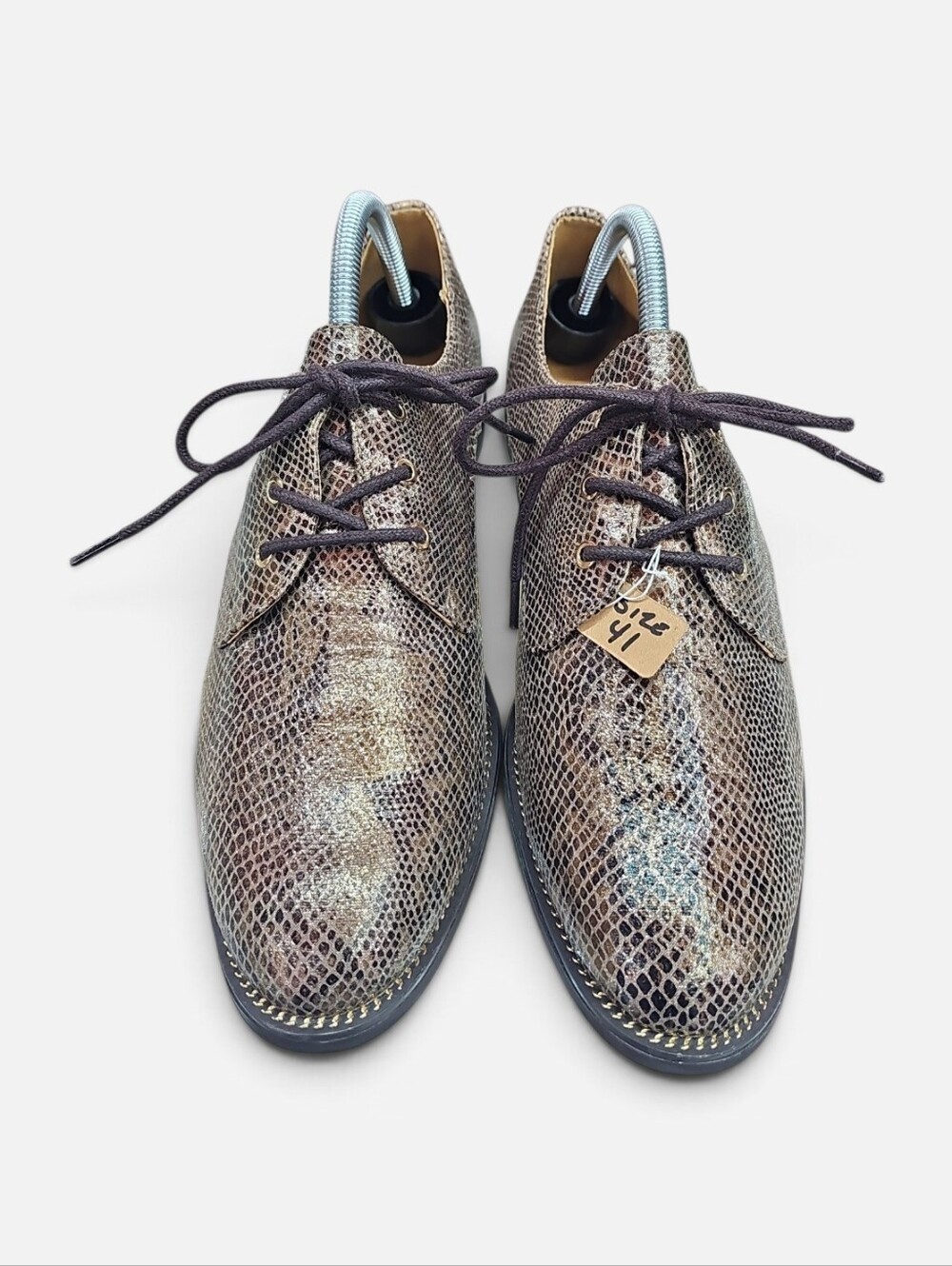 ERAM  Metallic Brown Snake-Print Derby Shoes